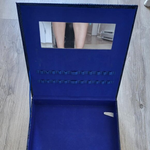 Blue snake print wild python makeup case multi-functional bag with mirror insert - Picture 3 of 3